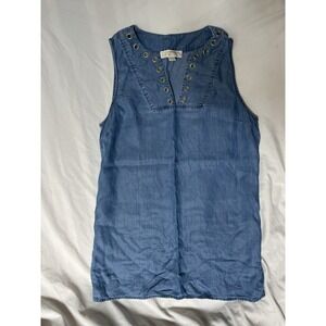 Michael By Michael Kors Women's Sleeveless Chambray Shirt Gold Grommets Size M